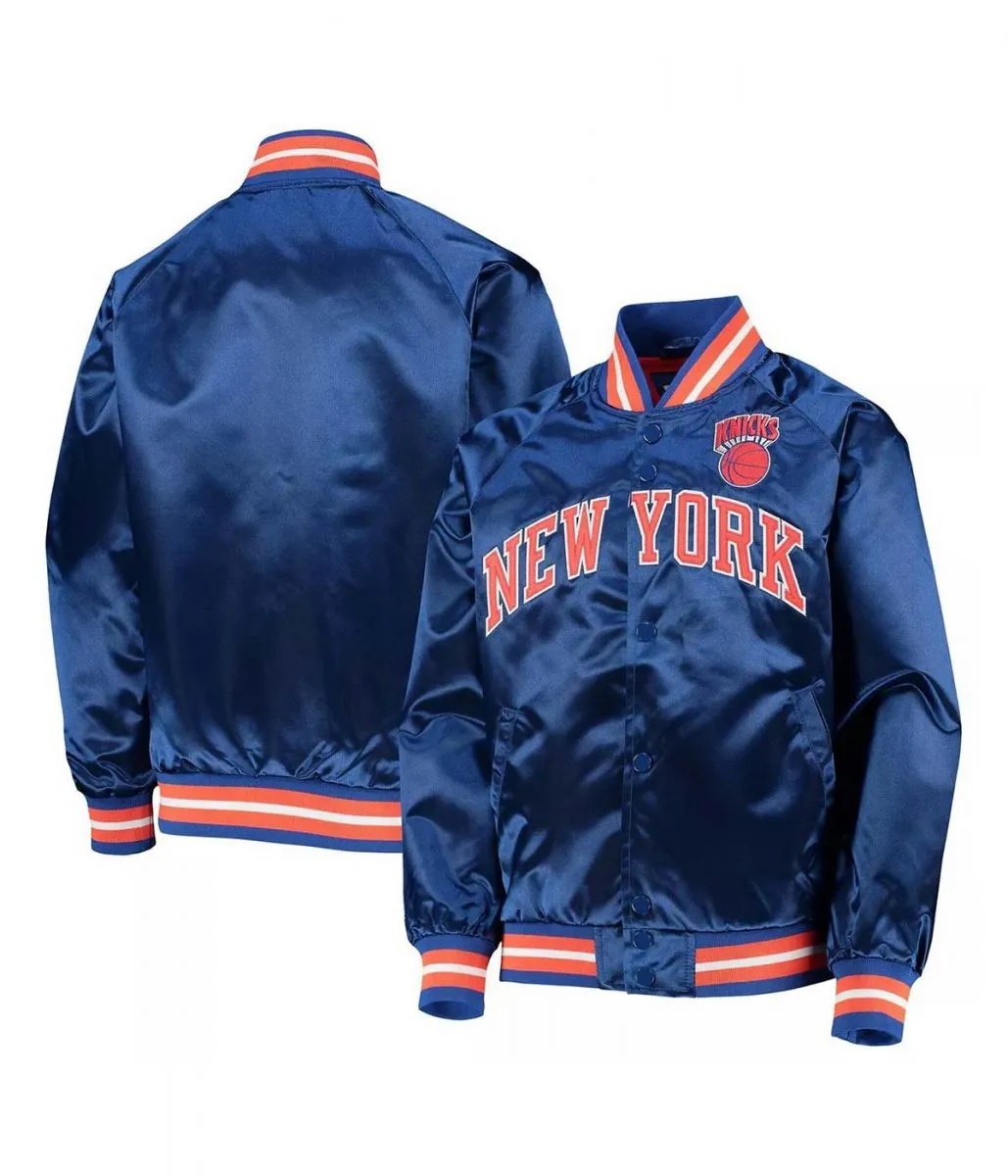 Hardwood Classics NY Knicks Blue Satin Jacket 3 Hardwood Classics NY Knicks Blue Satin Jacket