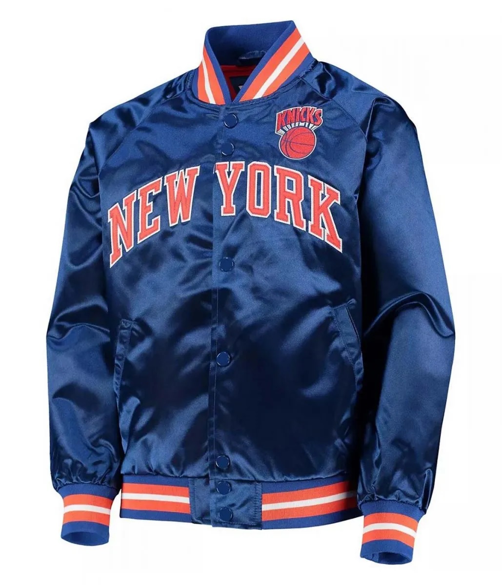 Hardwood Classics NY Knicks Blue Satin Jacket 1 Hardwood Classics NY Knicks Blue Satin Jacket