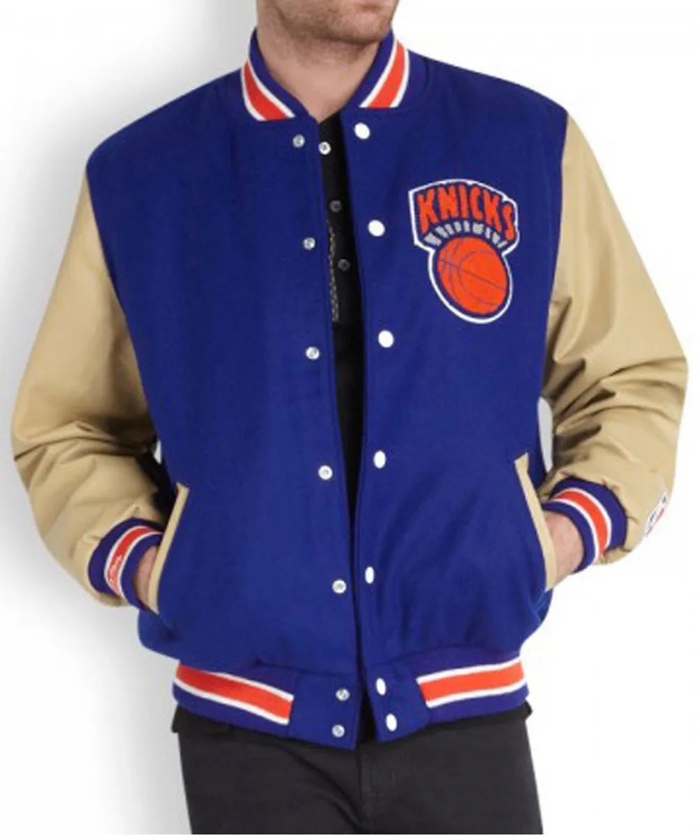 Men’s New York Knicks Blue Letterman Jacket 3 Men’s New York Knicks Blue Letterman Jacket