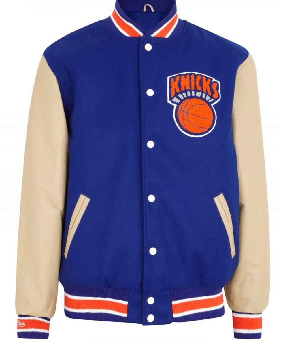 Men’s New York Knicks Blue Letterman Jacket 1 Men’s New York Knicks Blue Letterman Jacket