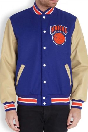 Men’s New York Knicks Blue Letterman Jacket