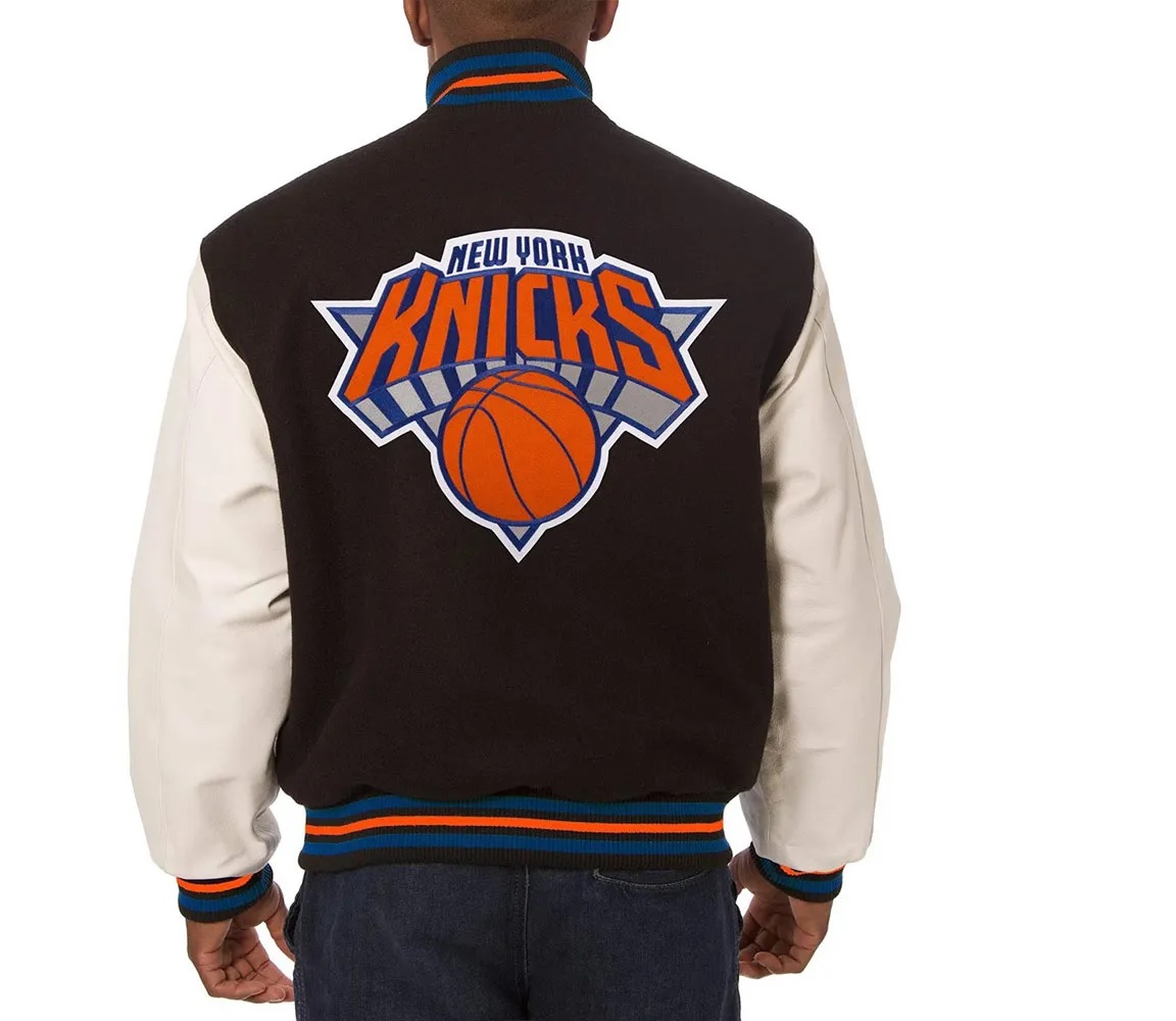 New York Knicks Black and White Varsity Jacket 2 New York Knicks Black and White Varsity Jacket