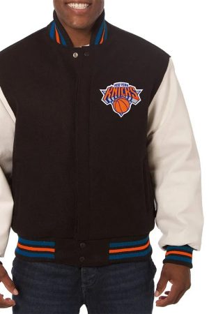 New York Knicks Black and White Varsity Jacket