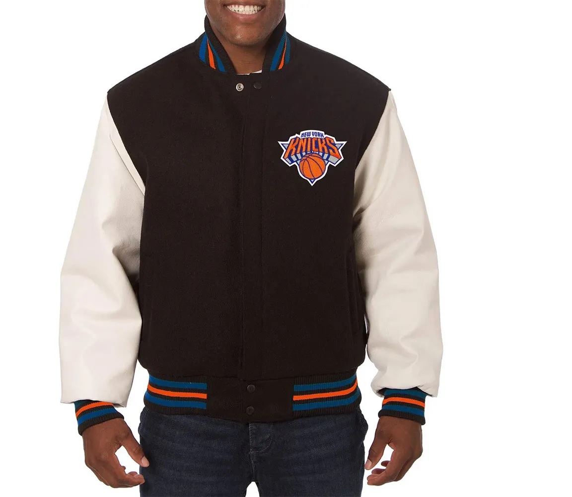 New York Knicks Black and White Varsity Jacket 1 New York Knicks Black and White Varsity Jacket
