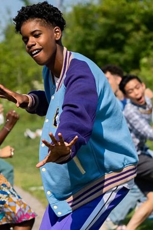 13 The Musical Brett Sampson Varsity Blue and Purple Wool Jacket