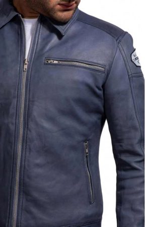 Aaron Paul Need For Speed Blue Leather Jacket