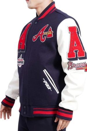Atlanta Braves Mash Up Navy and White Varsity Jacket