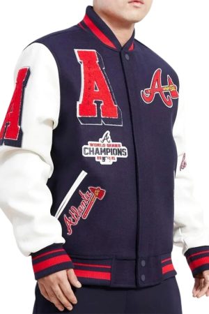 Atlanta Braves Mash Up Navy and White Varsity Jacket