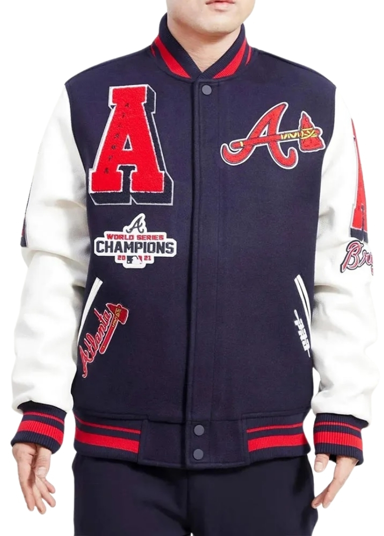 Atlanta Braves Mash Up Navy and White Varsity Jacket