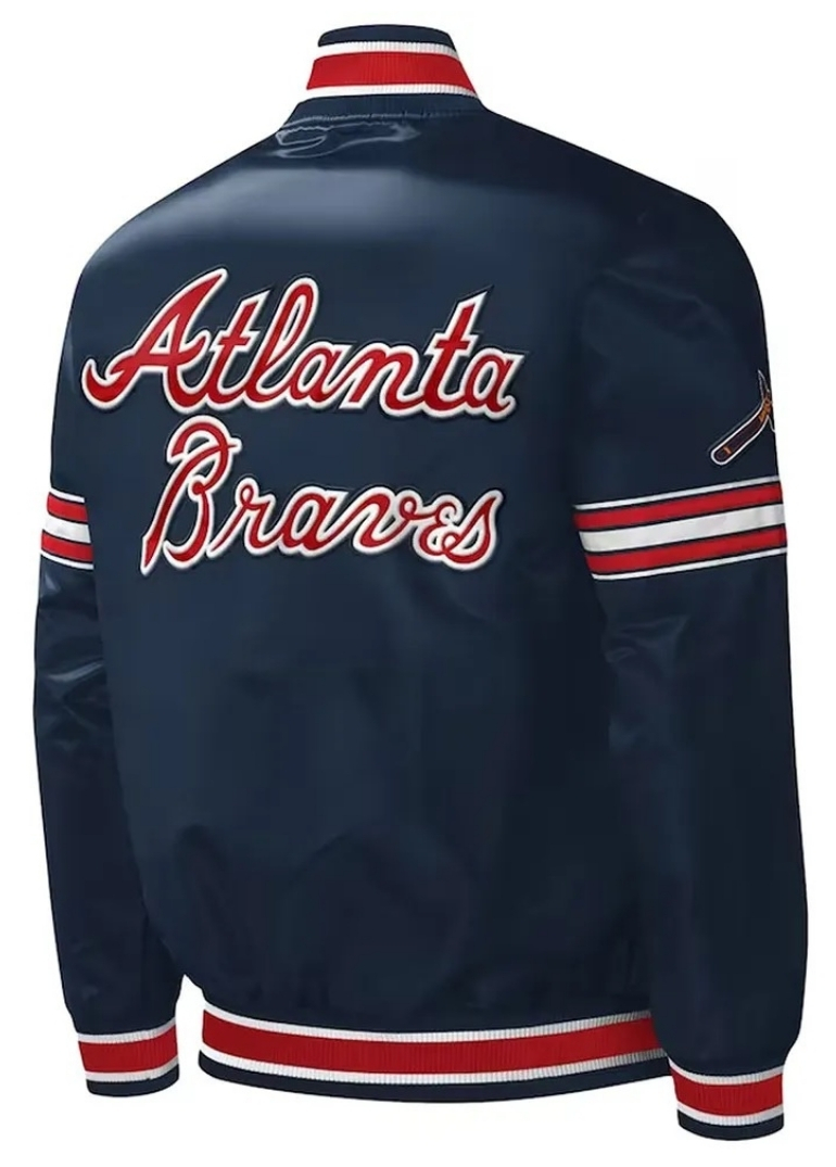 Atlanta Braves Midfield Navy Satin Jacket 2 Atlanta Braves Midfield Navy Jacket