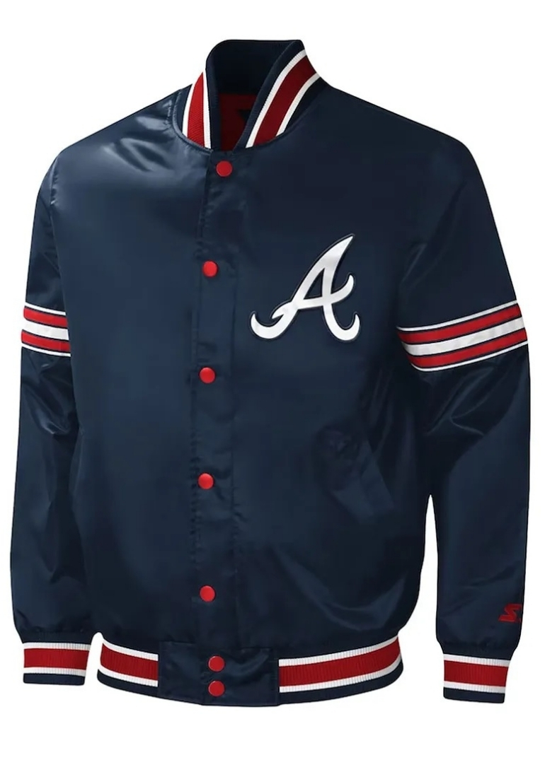 Atlanta Braves Midfield Navy Satin Jacket 1 Atlanta Braves Midfield Navy Satin Jacket