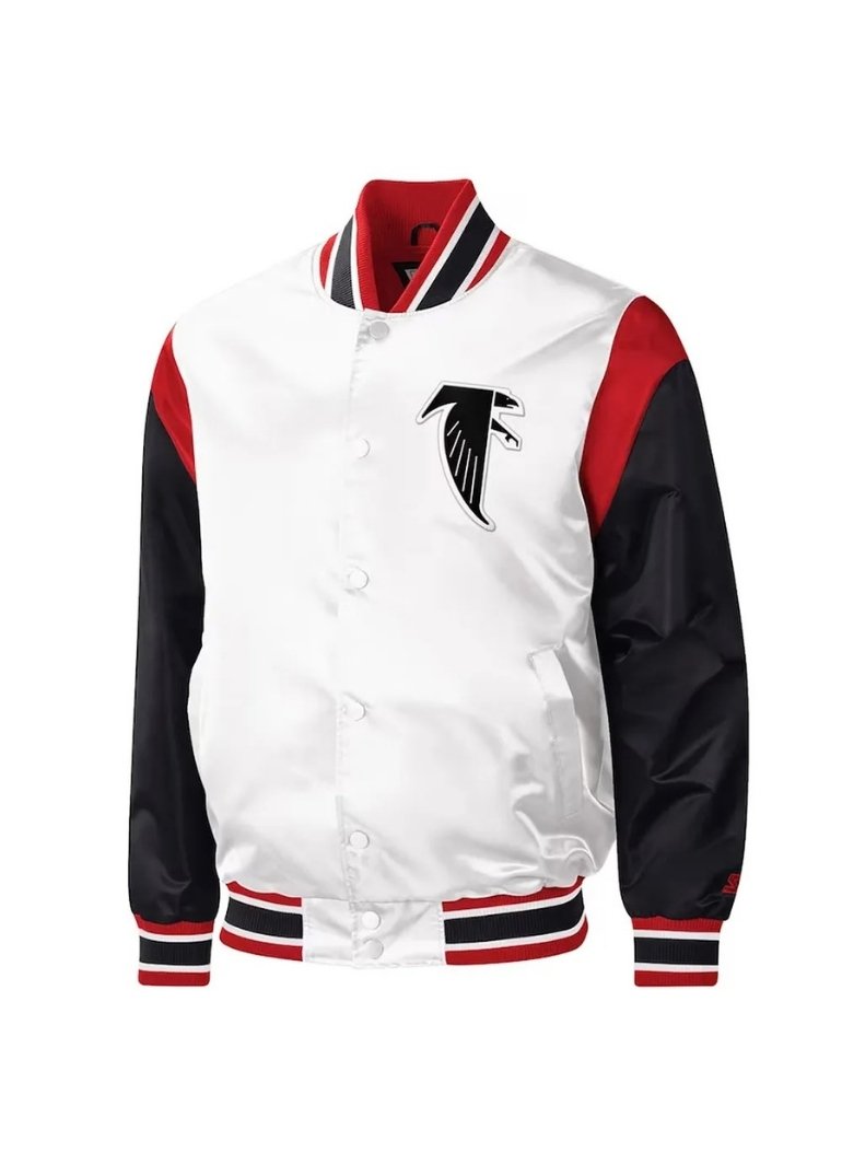 Atlanta Falcons Throwback Warm Up Pitch Satin Jacket 1 Atlanta Falcons Throwback Warm Up Pitch Satin Jacket