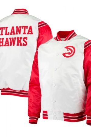 Atlanta Hawks Bomber Red and White Satin Jacket