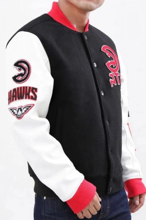 Atlanta Hawks Black and White Letterman Jacket