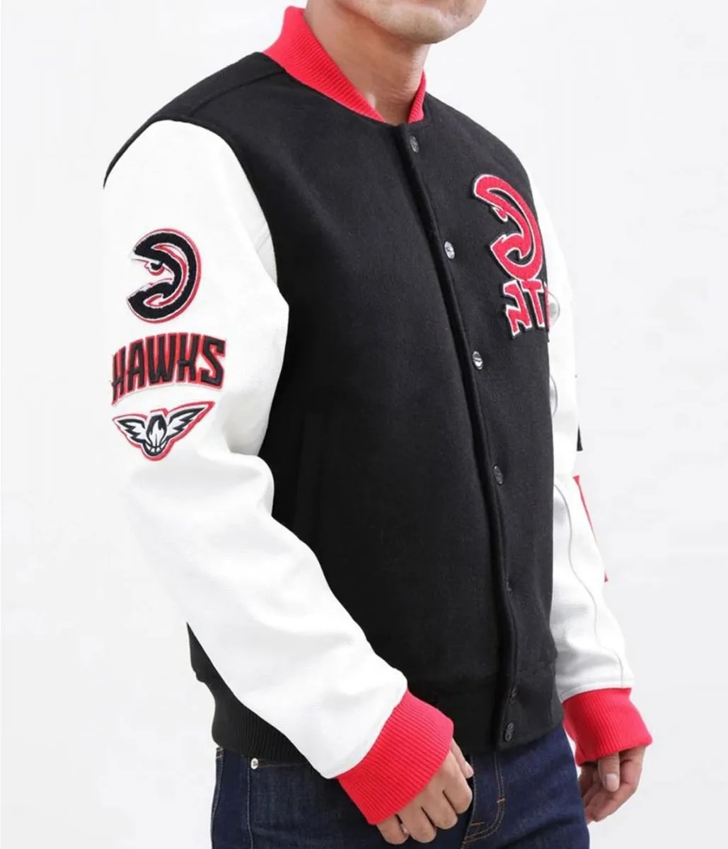 Atlanta Hawks Black and White Letterman Jacket 4 Atlanta Hawks Black and White Letterman Jacket