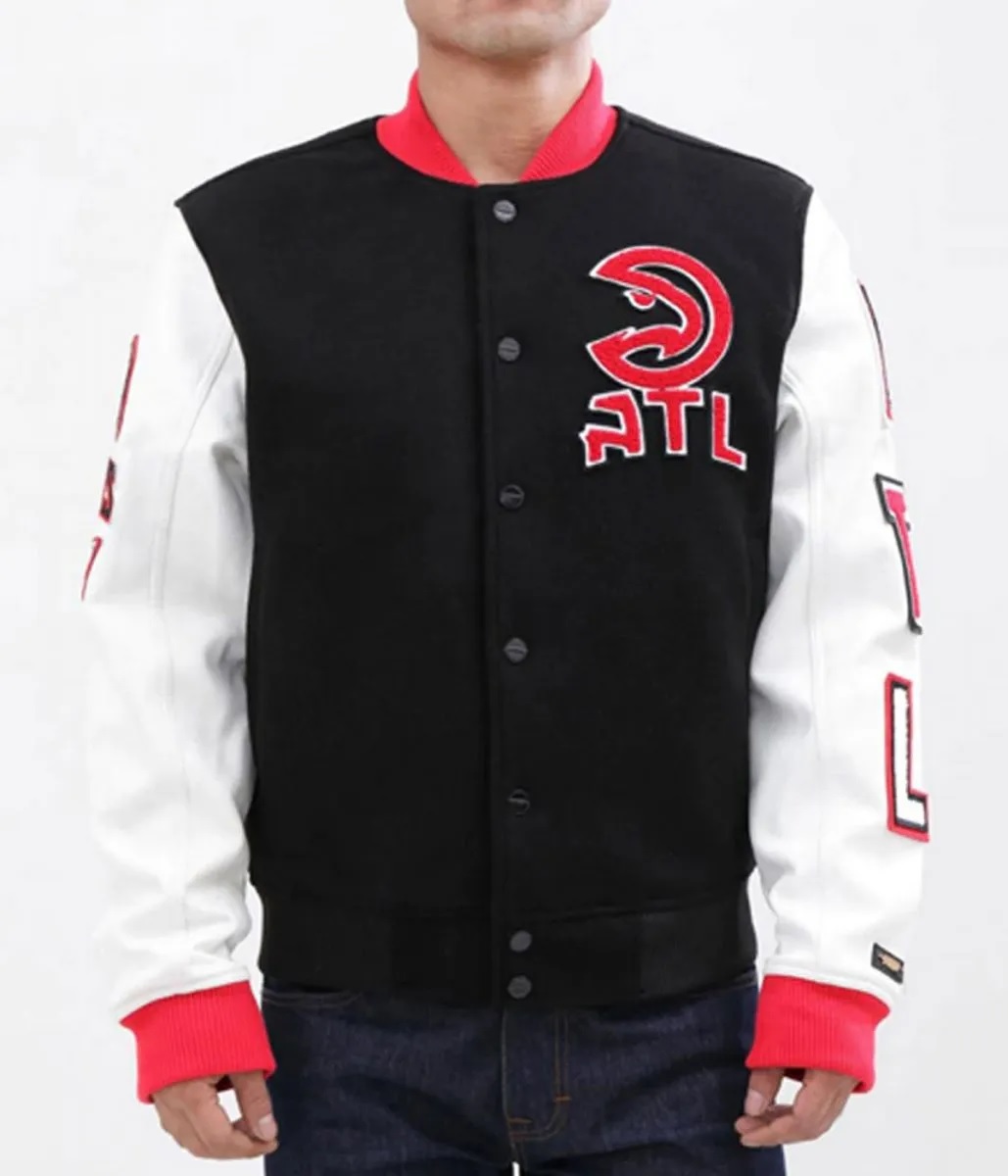 Atlanta Hawks Black and White Letterman Jacket 1 Atlanta Hawks Black and White Letterman Jacket