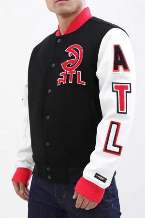 Atlanta Hawks Black and White Letterman Jacket
