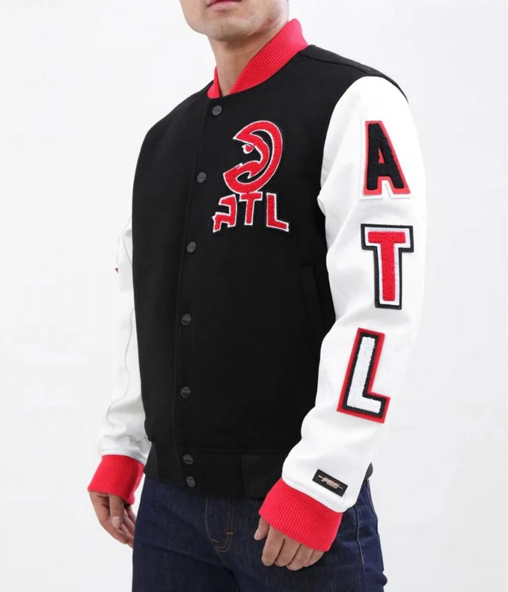 Atlanta Hawks Black and White Letterman Jacket 3 Atlanta Hawks Black and White Letterman Jacket