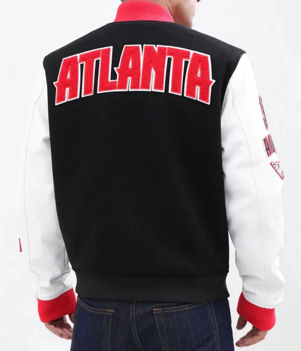 Atlanta Hawks Black and White Letterman Jacket 2 Atlanta Hawks Black and White Letterman Jacket