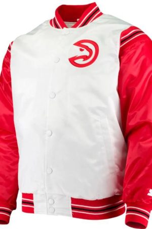 Atlanta Hawks Bomber Red and White Satin Jacket