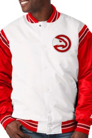 Atlanta Hawks Bomber Red and White Satin Jacket