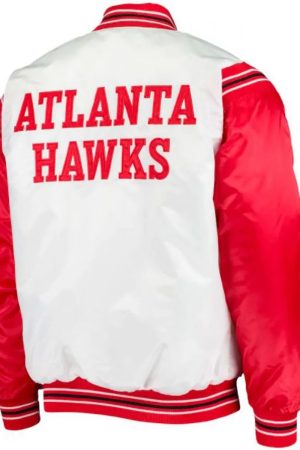 Atlanta Hawks Bomber Red and White Satin Jacket