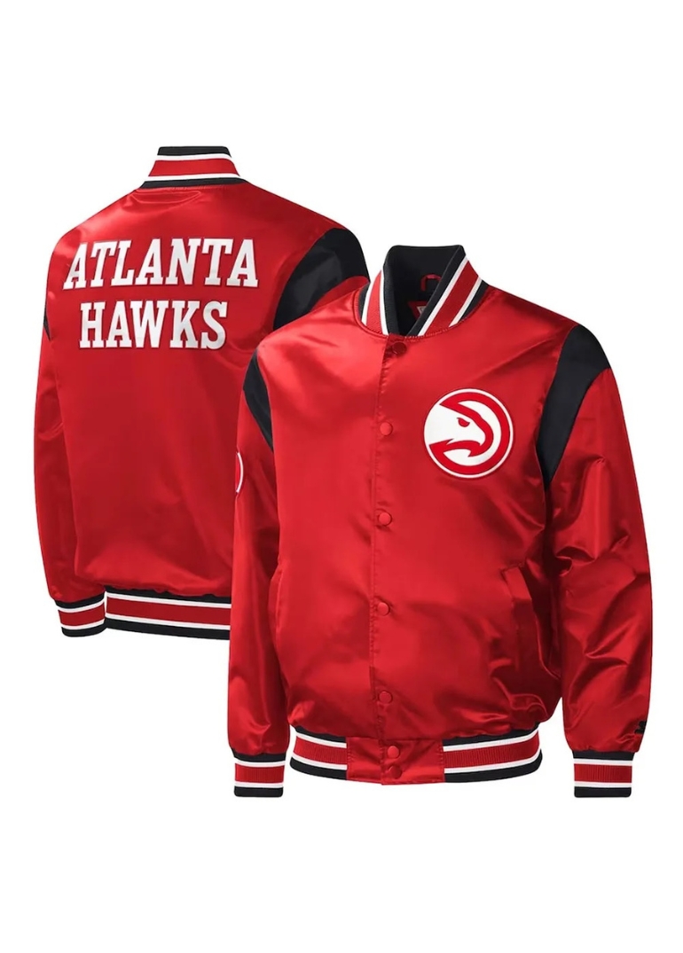 Atlanta Hawks Force Play Red Satin Varsity Jacket
