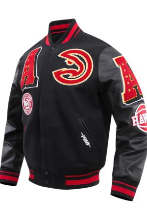 Atlanta Hawks Mash Up Logo Black Varsity Jacket