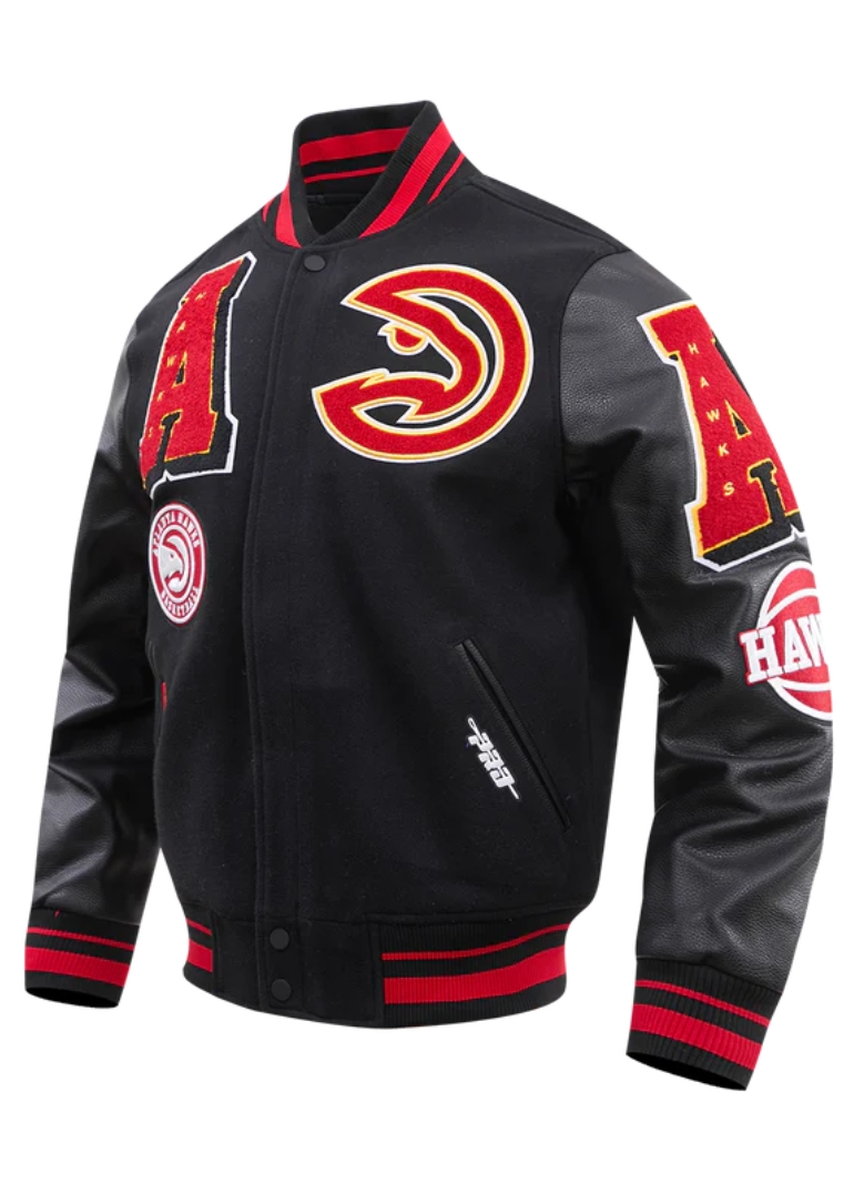 Atlanta Hawks Mash Up Logo Black Varsity Jacket 4 Atlanta Hawks Mash Up Logo Black Jacket