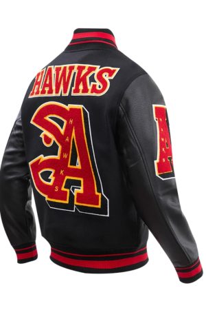 Atlanta Hawks Mash Up Logo Black Varsity Jacket