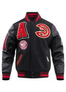 Atlanta Hawks Mash Up Logo Black Varsity Jacket