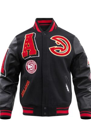 Atlanta Hawks Mash Up Logo Black Varsity Jacket