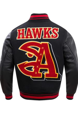 Atlanta Hawks Mash Up Logo Black Varsity Jacket