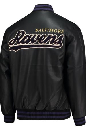 Baltimore Ravens Black Leather Bomber Jacket