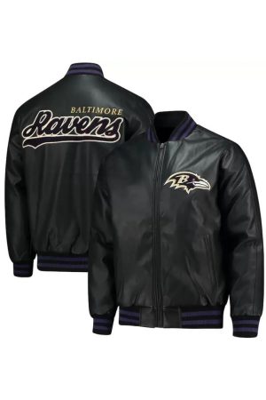 Baltimore Ravens Black Leather Bomber Jacket
