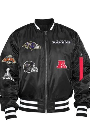 Baltimore Ravens MA-1 Black Varsity Satin Bomber Jacket