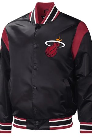 Black Miami Heat Force Play Varsity Satin Jacket
