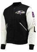 Black and White Baltimore Ravens Logo Full-Zip Wool Leather Varsity Jacket