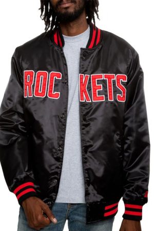 Bomber Houston Rockets Satin Black Jacket
