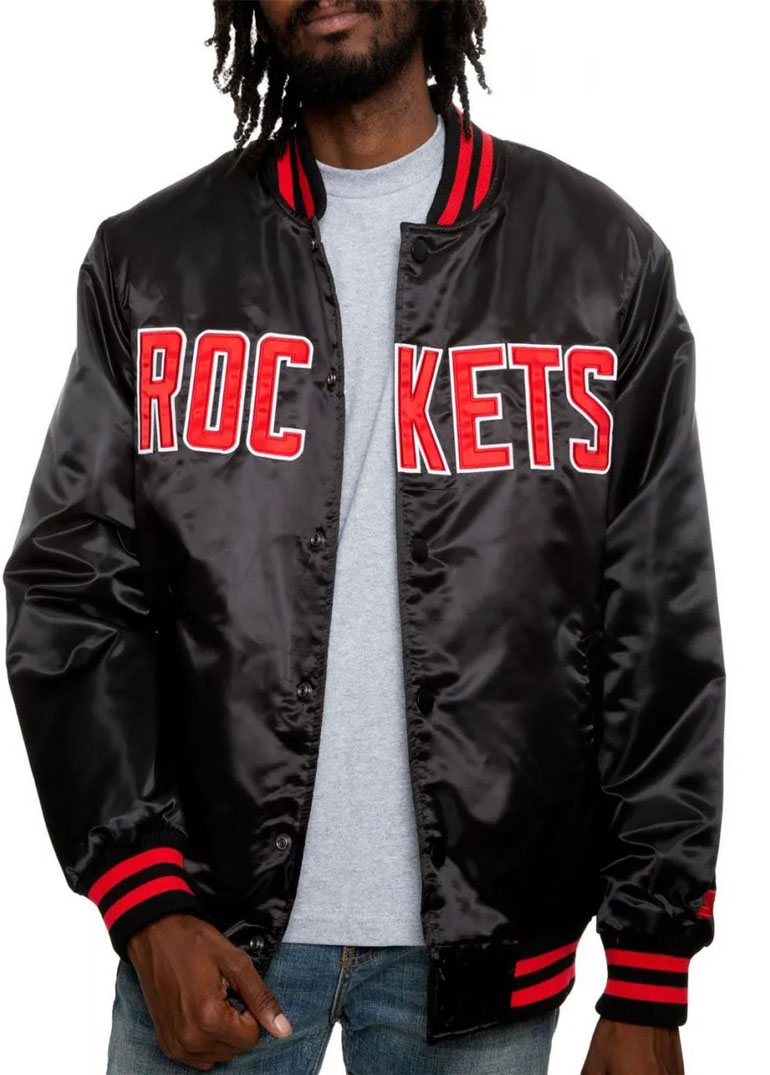 Bomber Houston Rockets Satin Black Jacket 1 Bomber Houston Rockets Satin Black Jacket