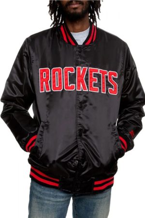 Bomber Houston Rockets Satin Black Jacket
