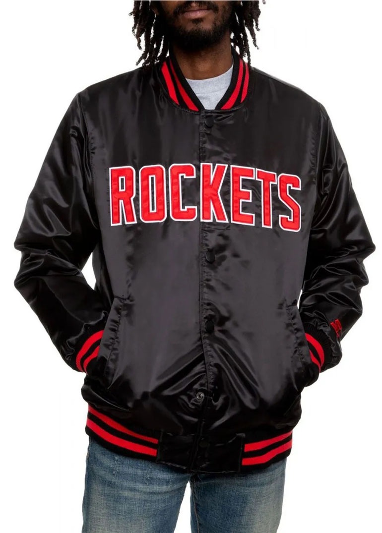 Bomber Houston Rockets Satin Black Jacket 3 Bomber Houston Rockets Satin Black Jacket
