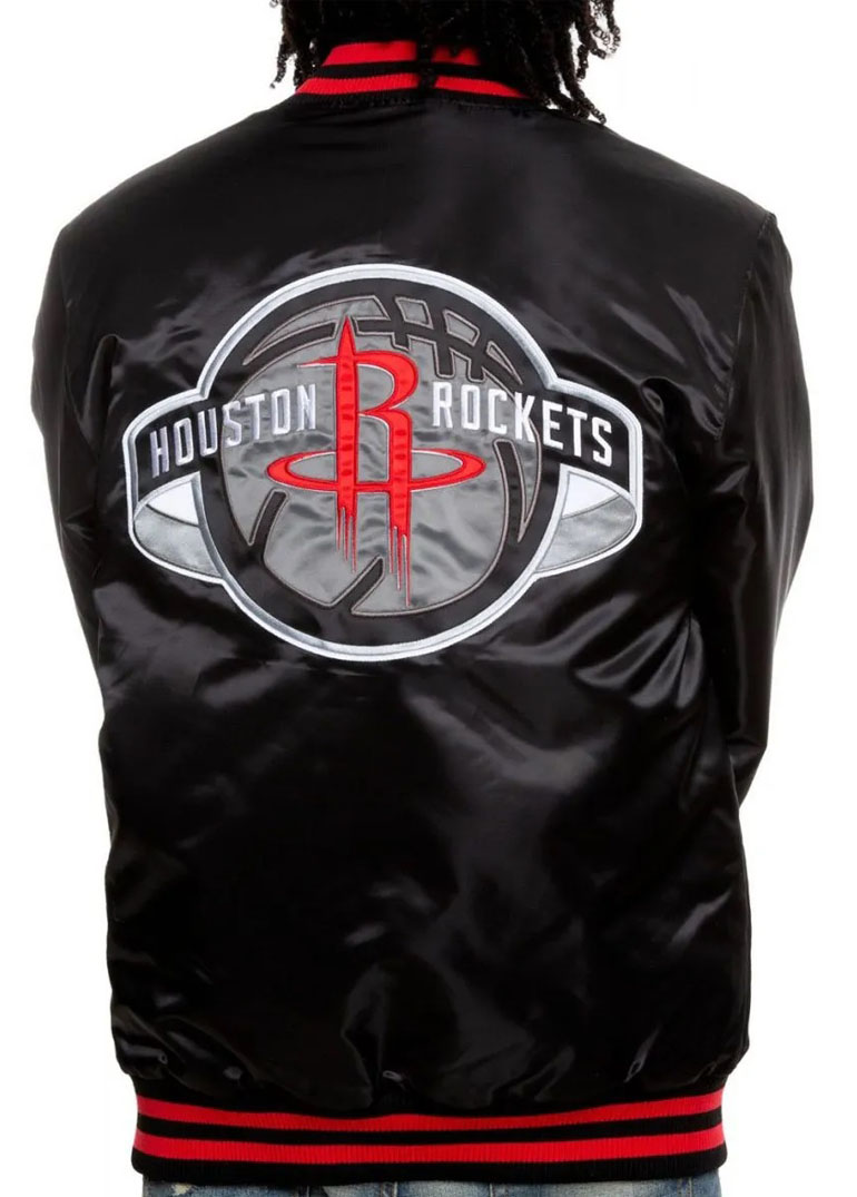 Bomber Houston Rockets Satin Black Jacket 2 Bomber Houston Rockets Satin Black Jacket