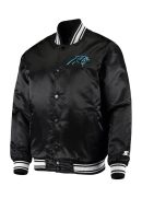 Carolina Panthers Locker Room Bomber Satin Jacket