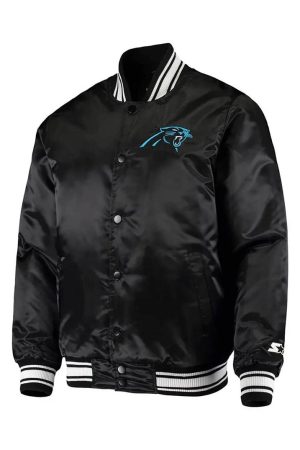 Carolina Panthers Locker Room Bomber Satin Jacket