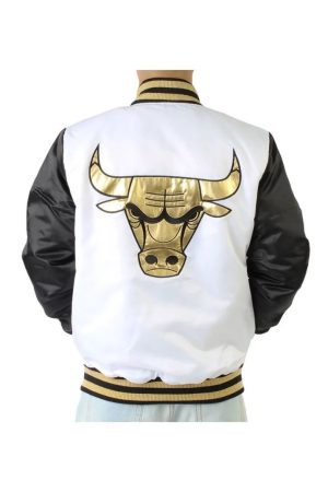 Chicago Bulls Black and White Satin Jacket