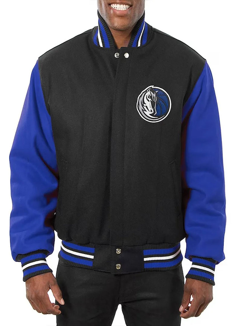 Dallas Mavericks Black and Blue Varsity Jacket 1 Dallas Mavericks Black and Blue Varsity Jacket