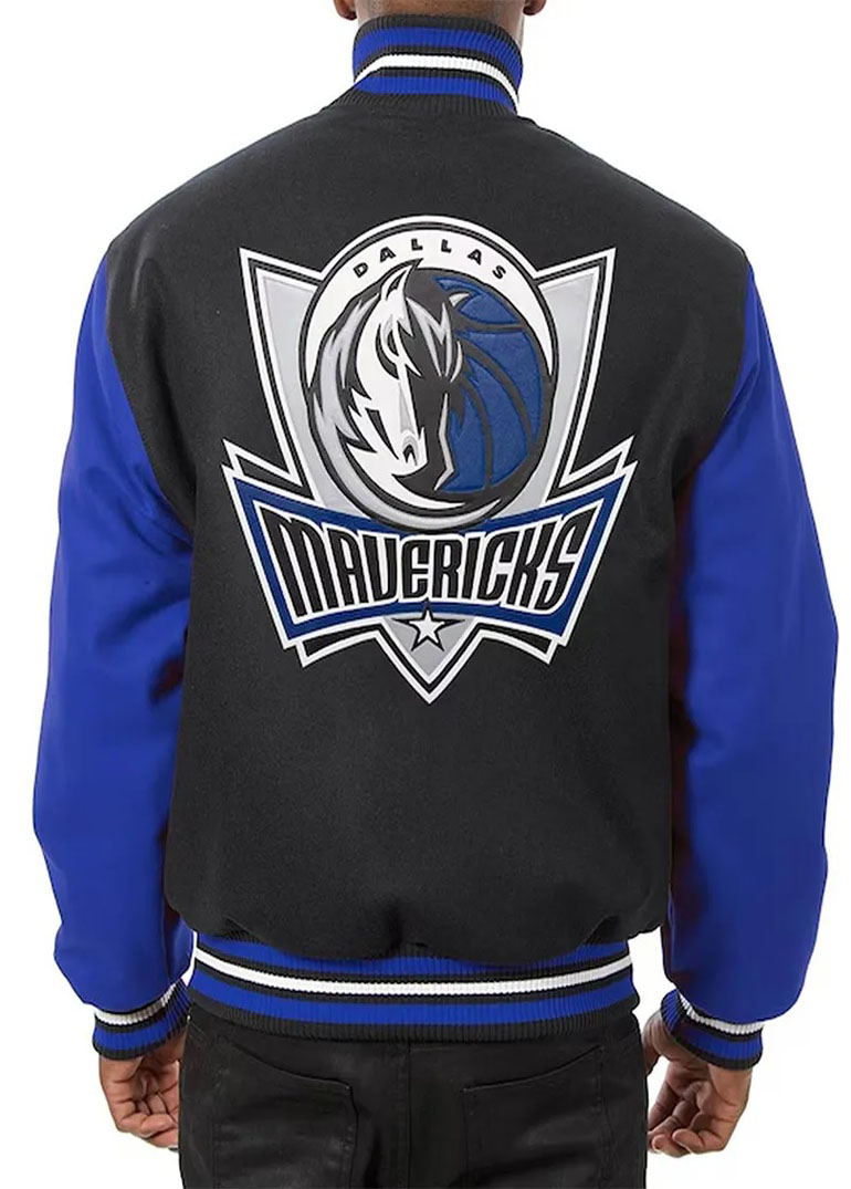 Dallas Mavericks Black and Blue Varsity Jacket 2 Dallas Mavericks Black and Blue Varsity Jacket