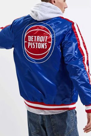 Detroit Pistons Striped Varsity Blue Satin Jacket