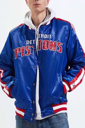 Detroit Pistons Striped Varsity Blue Satin Jacket